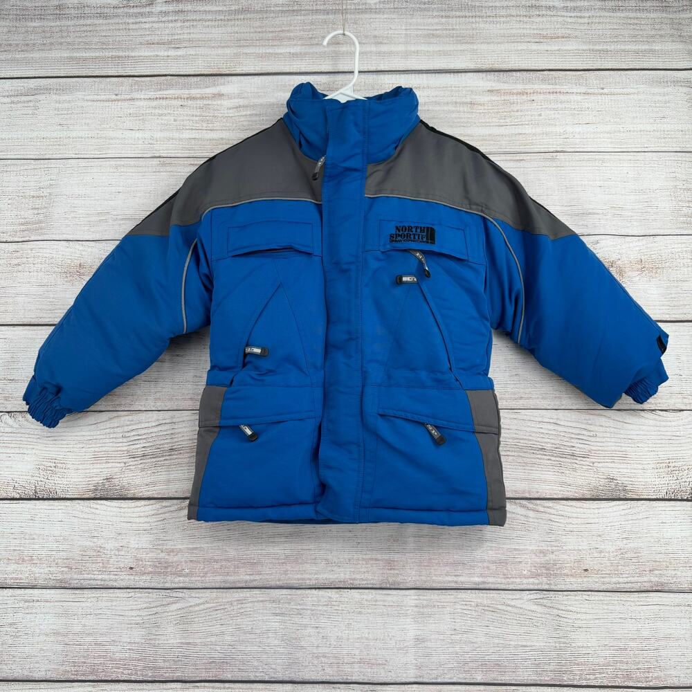 North SportiF Full Zip Puffer Jacket Youth Boys 6 Blue Gray Colorblock‎ No Hood